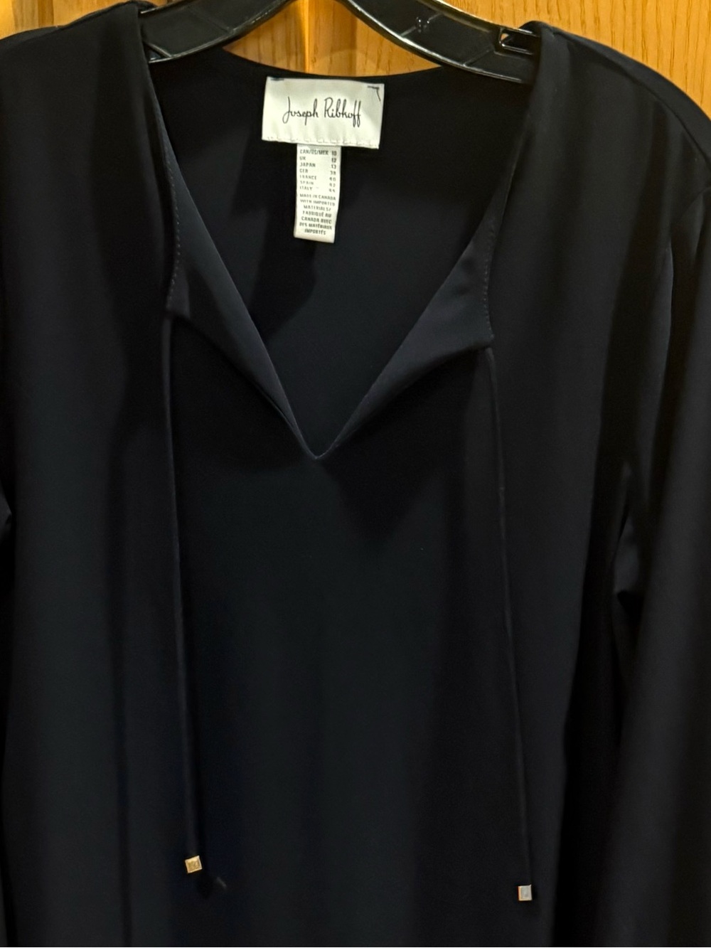 Joseph Ribkoff Women’s Black Long Sleeve Tunic Top Tie Neck Top Size 10 - Picture 6 of 7